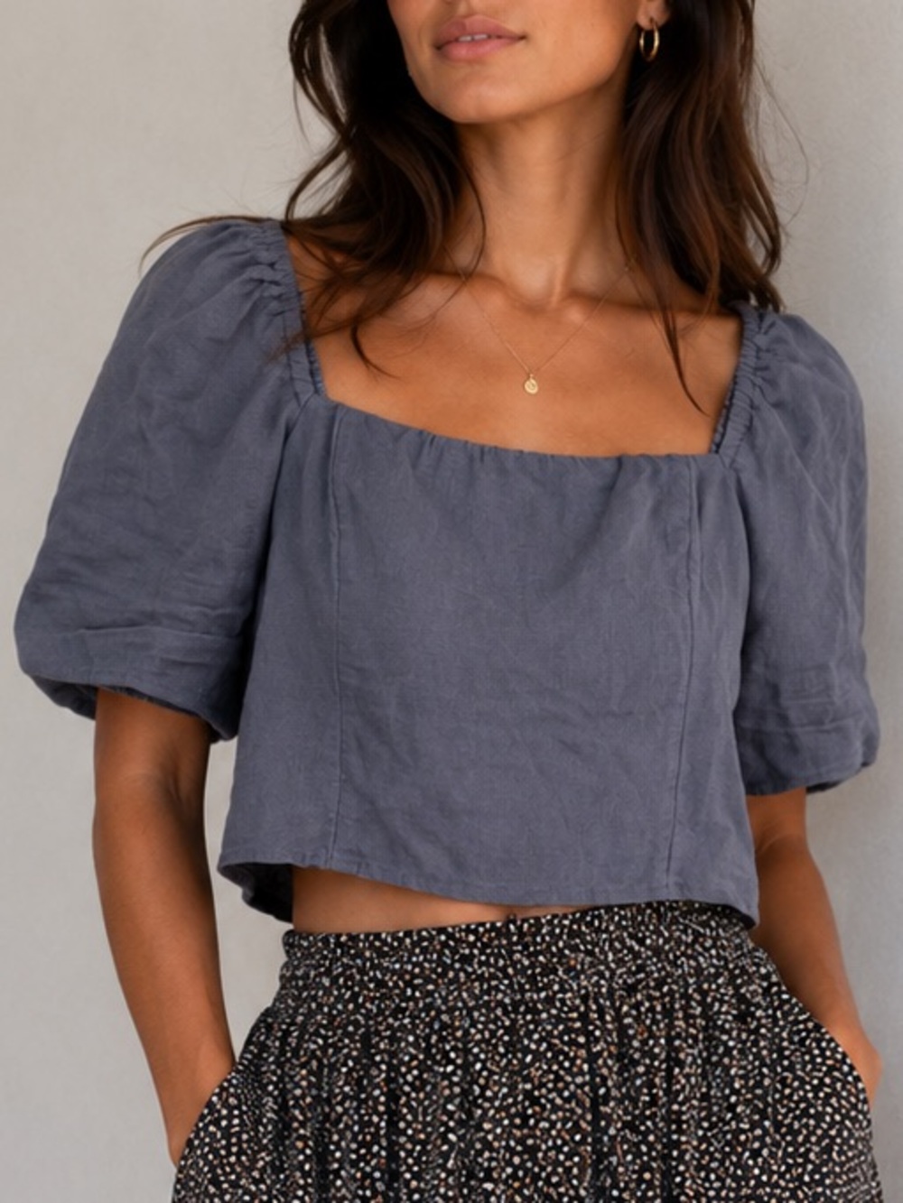 Abercrombie Blue Linen Blend Cropped Blouse XS